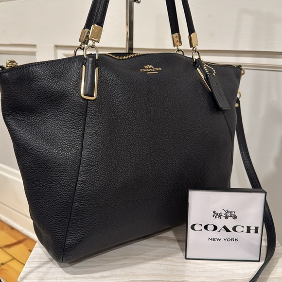 Coach Handbags - Coach Bag Large Kelsey Pebbled Leather Dark Navy Satchel Bag